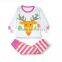 Christmas Santa Claus Long Sleeved T-shirt ELK Reindeer Printed Striped Pants Two-Piece Suit Pyjamas Sleepwear Homewear Cotton