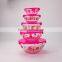 flower Decal printing set of 5 pcs glass salad bowl with pink plastic lids