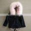Myfur Cute Girls Pink Raccoon Fur Hooded Fox Fur Lining Cotton Waterproof Parka Jackets for Kids