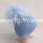 Myfur China Factory Customized Winter Knit Hat for Babies With Real Raccoon Fur Ball Top
