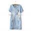 EY0561A Europe and America Women Round Collar Short Sleeve Embroidery Cowboy Dress