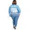 2021 New Zoom Life denim Fashion Retro Floral Print Women Coat Casual Zipper Up Bomber Jacket Ladies Casual Outwear Coats