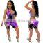 Women Playsuits Sexy Tie-dye Print V-Neck Hollow Out Romper Street Night Club Party Jumpsuits One Piece Outfits Bodysuit