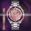 Beautiful SKMEI 1677 LED Light Rotating Flower Dial Stainless Steel Band Ladies Watch for Women