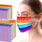 Adult Unisex Rainbow Colors Individually Packaged Elastic Ear Loops 3-Layer Light Soft Fit Face Masks Disposable