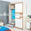 Modern glossy white and teak color sliding door wardrobe