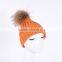 High quality wool knitted beanie hat with big fur ball on top KZ160074