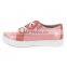 High Quality Custom Logo Fashion Lace-up Pink Leather Girls Sneakers