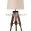 wholesale modern style wood tripod table lamp with barrel fabric lamp shade for hotel guest room decor