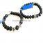 North skull black matte natural stone onyx bead bracelet for men's with toggle clasp