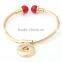 2016 new design snap button bangle gold plating snap button cuff bangle small red stone beads twist bangle