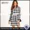 Black And White Checkered Roll Tab Sleeve Shirt Dress With Collar 100% Cotton Long Sleeve Button Pocket Plaid Shirt Dress