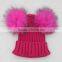 Myfur Brown Color Raccoon Fur Pompoms Top Wool Knitting Hat Wholesale