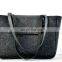 Grey Wool Felt Handbag with Leather Handles