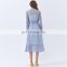 TWOTWINSTYLE Dress For Women Notched Long Sleeve High Waist Sashes See Through Midi Patchwork Feathers