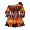 Wholesale Chiffon Long Lantern Sleeves Asymmetrical Neckline women African Printed casual dresses