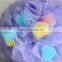 wholesale bubble body cleaning cool bath ball with colorful heart shaped sponge grains
