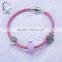 EULPK Wholesale 925 Sterling Silver slasp 3mm pink Leather bracelet