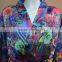 Luxurious digital printing matte stretch satin bathrobe for women