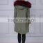 Fashion Olive Green Korean Style Women Zipper Fur Hooded Coat Jacket