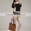 ladies' crew neck short sleeve pullover intarsia pattern knitted sweater