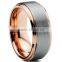 8MM Rose Gold Tungsten Carbide Ring, Brushed Two Tone Tungsten Carbide Ring, Hot Sale Tungsten Ring