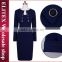 2015 wholesale fashion sexy blue long sleeve office lady dress