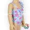 Happy Flowers Print Single Ruffle Shoulder Strap Baby Kids Girls One Piece Swimsuits
