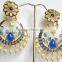 Gold plated DANGLER BLUE WHITE PEARL CHAND BALI earrings