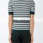 Black and white stripe fine knit golf polo shirt for male