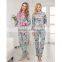 Wholesale Custom Women Fancy Printed Pajama Hoody+pant Cvc French Terry Comfortable Design Winter Pajamas Set for Women
