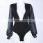 B33788A Autumn fashion deep V lace sleeve Cheap sexy bodysuit