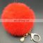 Top grade dyed color fur pom pom bag charm metal keychain fur puff ball