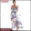 Sexy Lady Off Shoulder Flower Print Maxi Dresses Women Deep V Neck Halter Casual Dress