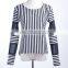 2017 latest fashion women's tee shirt Korean slim vertical stripes stitching female blouse shirt with mesh long sleeve