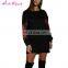 Drop Shipping Black Splicing Round Neck Embroidered Long Sleeve Flower Long Dress