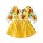 Solid bow strap dress with sunflower pattern full Sleeve beautiful Dresses For Baby Girl