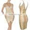 2015 New HL Sleeveless Deep V-neck Gold Silver Black Foiling Print Bandage Dress Sey Elegant Cocktail Bodycon Women Party Dress