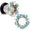 Aurora and Aqua Pink Gem Steel Heart Wreath Single Flare Tunnel Plug Set