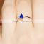 Fashion jewelry 18K gold inlaid natural sapphire ring water drop shape color gem girl