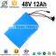 Best price high capacity electric car battery pack 48v 12ah 18650 cell build in 15amq + CC/CV 2.0A charger