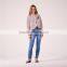 Ladies cotton leisure style striped collarless sequinned patches spring jackets
