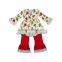 2017 Yawoo dog patterns wave dress match ruffle pants set smocked children clothing wholesale