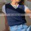 Women Plaid Knitted Female Autumn Vest New Striped Knitwear Sweater Girls Tank Top
