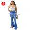 Tassel Hem Denim Pants Women Retro Solid Sexy Hole Jeans Ripped Flare Trousers Street Skinny High Waist Lady Pants