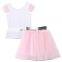 Women girls clothes  family outfits ruffles patchwork tops t-shirt bowknot tulle tutu skirt mother daughter matching dress