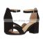 Women unique design high heel black suede square heels sandals ladies shoes