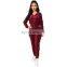 Hot sale wholesale solid color v neck tops and pants two piece set with zipper fall winter women's tracksuit
