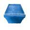 Plastic Crate Attached lid Tote With Label Sticker Barcode Anti-theft Lock Hole