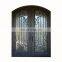 Fancy French Double Entry Security Arched Top Craftsmanship Scrolls Design Exterior Wrought Iron Front Door With Glass